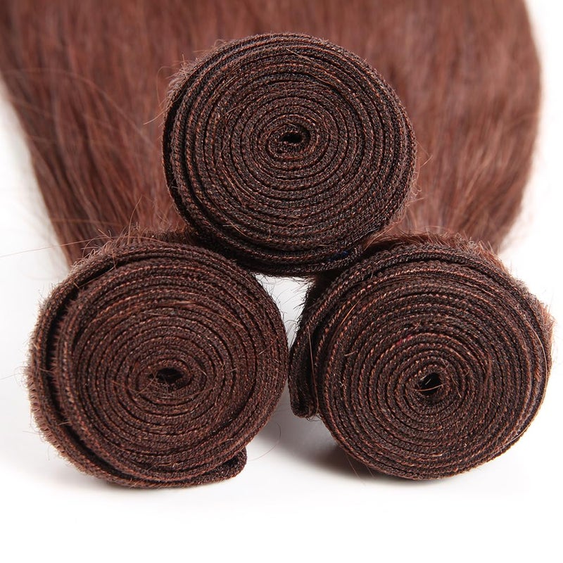 ijoy Human Hair Bundles with Closure Straight 12 14 16 +C12 Inch Brazilian Reddish Brown 3 Bundles with 4x4 HD Lace Closure Free Part 33# Color - Image 3